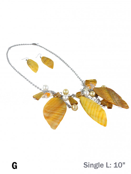 LEAF SHELL BEAD NECKLACE AND EARRING SET