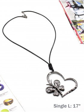 Rope Necklace W/ Heart and Butterfly with gift box