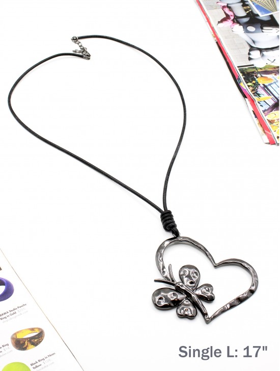 Rope Necklace W/ Heart and Butterfly with gift box