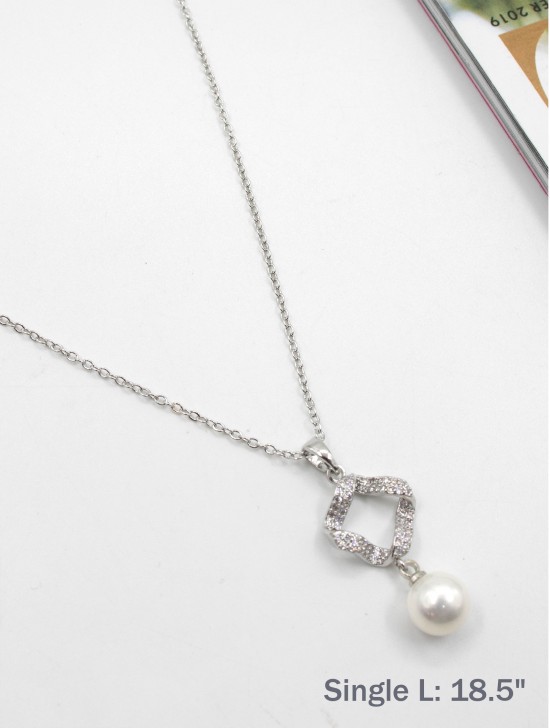 Pearl Necklace W/ Rhinestone Loop 