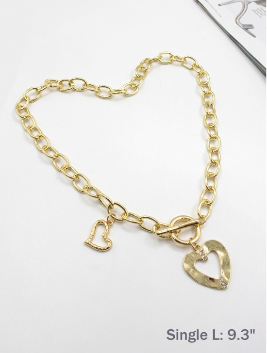 Double Heart Pendant Link Necklace 