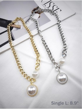 Pearl Pendant Link Necklace 