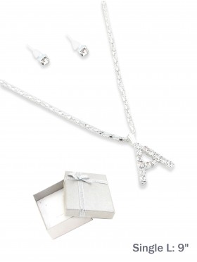 INITIAL RHINESTONE NECKLACE AND EARRING SET