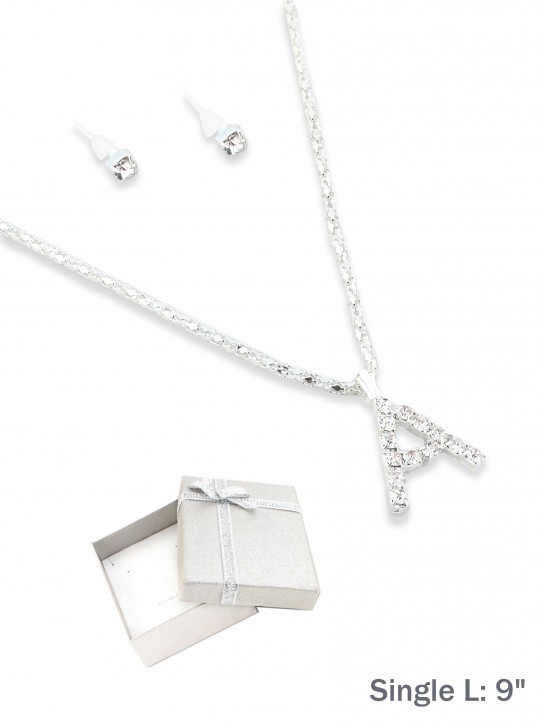 INITIAL RHINESTONE NECKLACE AND EARRING SET