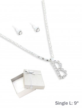 INITIAL RHINESTONE NECKLACE AND EARRING SET