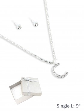 INITIAL RHINESTONE NECKLACE AND EARRING SET