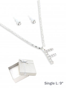 INITIAL RHINESTONE NECKLACE AND EARRING SET