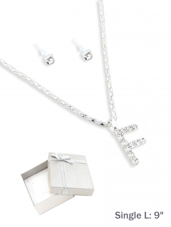 INITIAL RHINESTONE NECKLACE AND EARRING SET