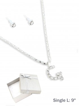 INITIAL RHINESTONE NECKLACE AND EARRING SET