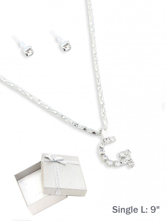 INITIAL RHINESTONE NECKLACE AND EARRING SET