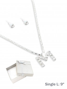 INITIAL RHINESTONE NECKLACE AND EARRING SET