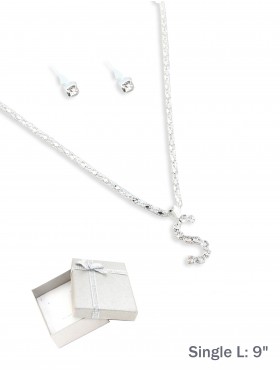 INITIAL RHINESTONE NECKLACE AND EARRING SET