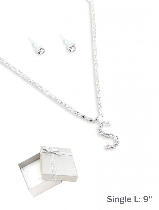 INITIAL RHINESTONE NECKLACE AND EARRING SET