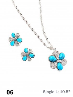 FLOWER TURQUOISE NECKLACE WITH EARRING SET