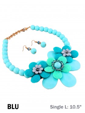 BEADED FLOWER BIB NECKLACE & EARRING SET