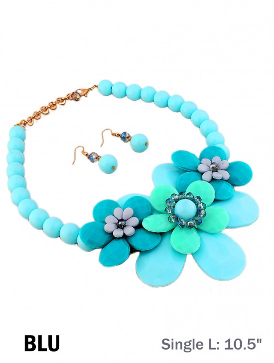 BEADED FLOWER BIB NECKLACE & EARRING SET