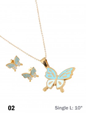 BUTTERFLY STAINLESS STEEL NECKLACE AND EARRING SET