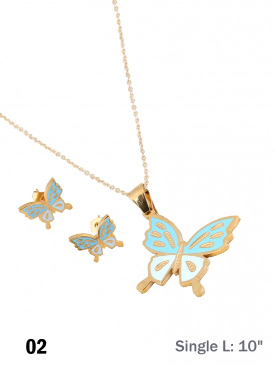 BUTTERFLY STAINLESS STEEL NECKLACE AND EARRING SET