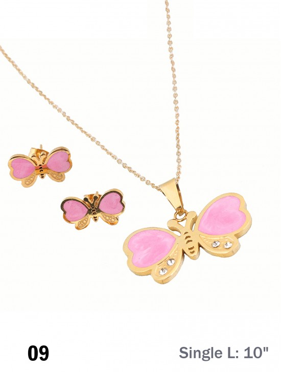 BUTTERFLY STAINLESS STEEL NECKLACE AND EARRING SET