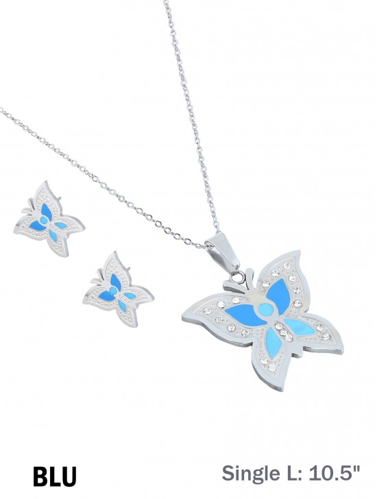 BUTTERFLY STAINLESS STEEL NECKLACE AND EARRING SET