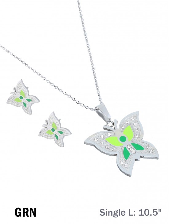 BUTTERFLY STAINLESS STEEL NECKLACE AND EARRING SET