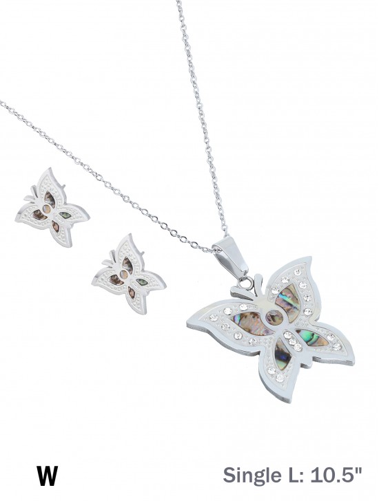 BUTTERFLY STAINLESS STEEL NECKLACE AND EARRING SET