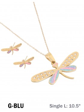 DRAGONFLY STAINLESS STEEL NECKLACE EARRING SET