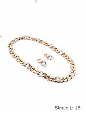 GOLD AND SILVER CHAIN NECKLACE WITH EARRING SET