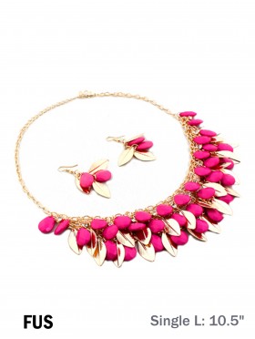 TWO TONE BEAD AND LEAF DESIGN NECKLACE WITH EARRING SET