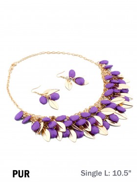 TWO TONE BEAD AND LEAF DESIGN NECKLACE WITH EARRING SET