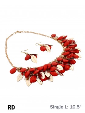 TWO TONE BEAD AND LEAF DESIGN NECKLACE WITH EARRING SET