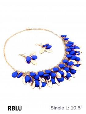 TWO TONE BEAD AND LEAF DESIGN NECKLACE WITH EARRING SET