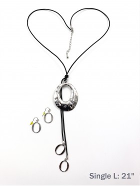 Circle Pendant Necklace W/ Tassel & Oval Earrings Set