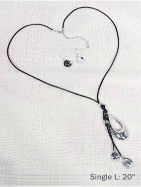 Water-Drop Necklace W/ Tassel & Sphere Earrings Set