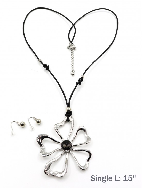 Hollow Flower Pendant Necklace & Sphere Earrings Set