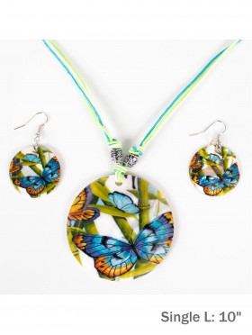 Fashion Butterfly Print Necklace and Earrings Set