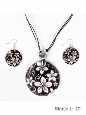 Fashion Flower Print Necklace and Earrings Set