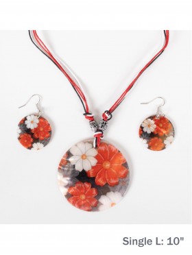 Fashion Flower Print Shell Necklace and Earrings Set