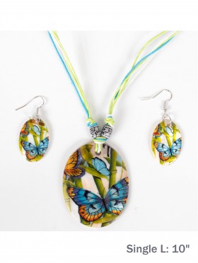 Fashion Butterfly Print Necklace and Earrings Set