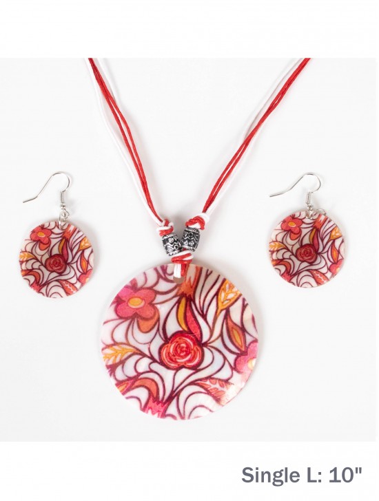 Fashion Flower Print Necklace and Earrings Set