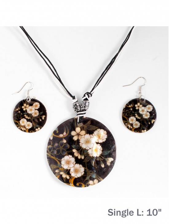 Fashion Flower Print Shell Necklace and Earrings Set