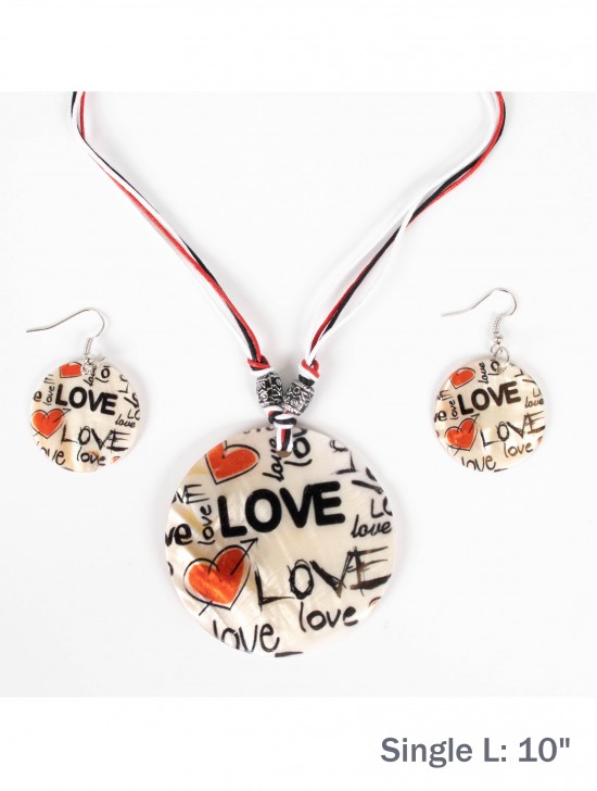 Fashion Love Words Print Shell Necklace and Earrings Set