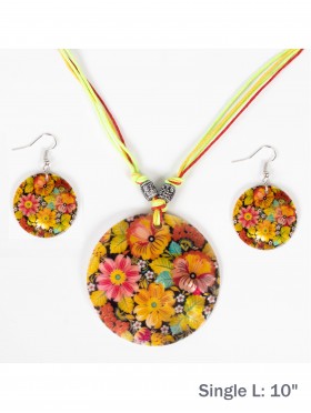 Fashion Flower Print Shell Necklace and Earrings Set