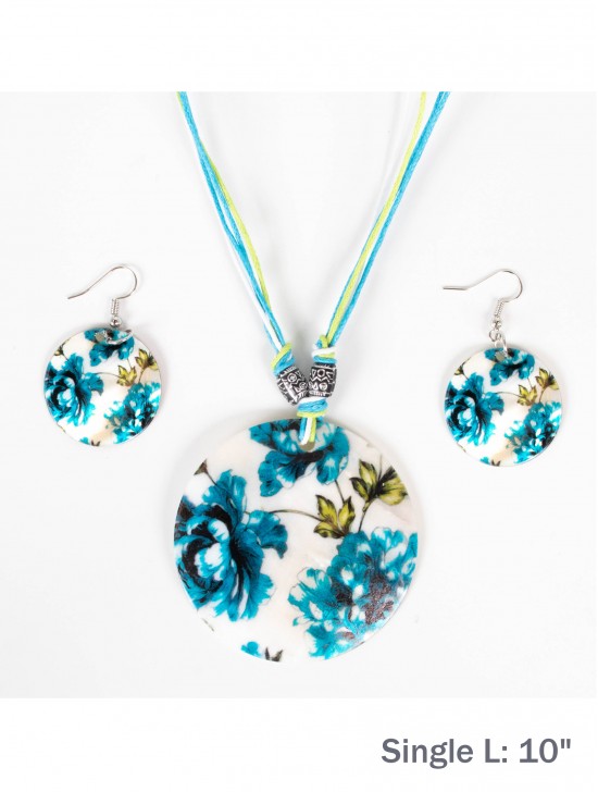 Fashion Flower Print Necklace and Earrings Set