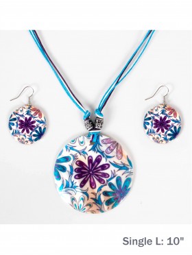 Fashion Flower Print Necklace and Earrings Set