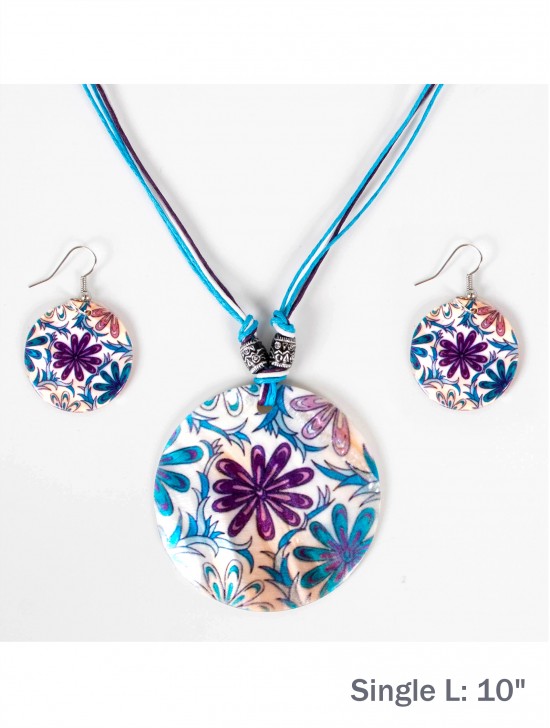 Fashion Flower Print Necklace and Earrings Set