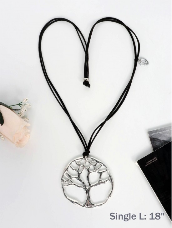 Rope Necklace W/ Silver Tree Pendant