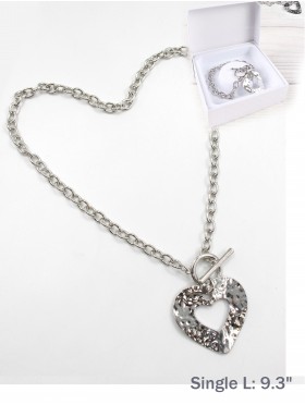 Heart Pendant Link Necklace  and Bracelet Set (NC1227 + BR1227)