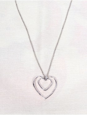 Chain Necklace W/ Double Heart Pendent