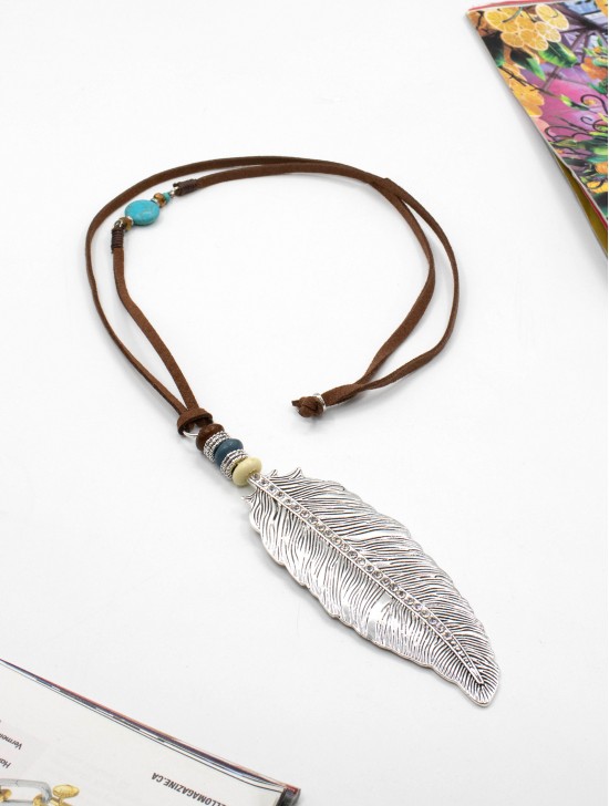 Feather Necklace W/ Rhinestones